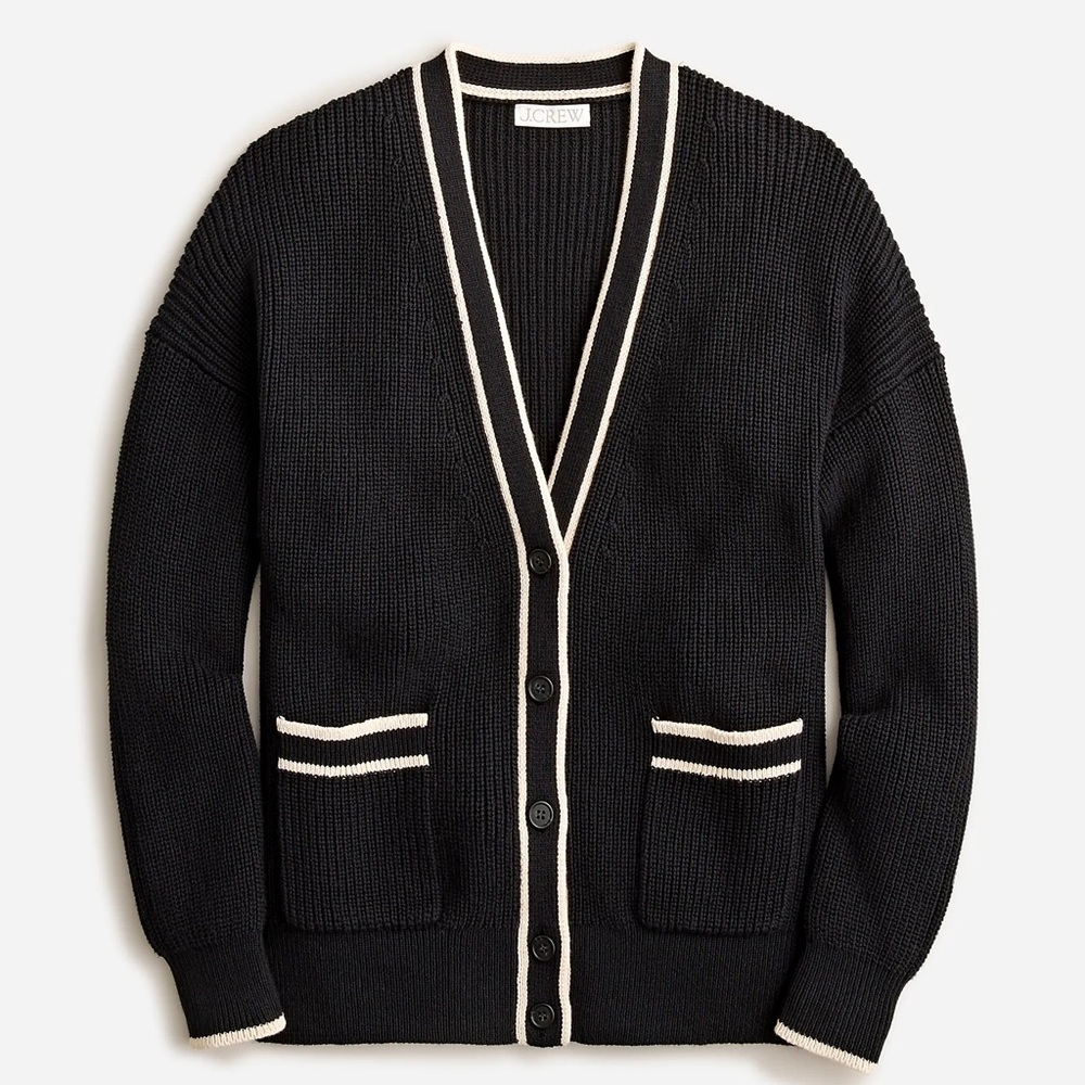 J. Crew Black Cardigan with Cream Trim